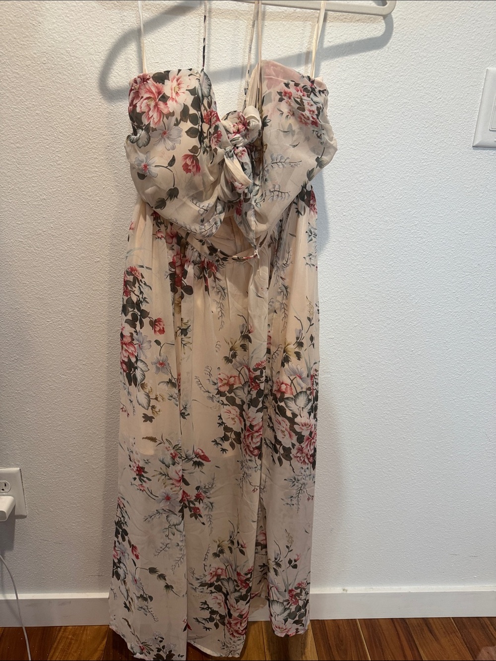 Hello Molly Cream Strapless Floral Maxi Dress with Pink Blooms